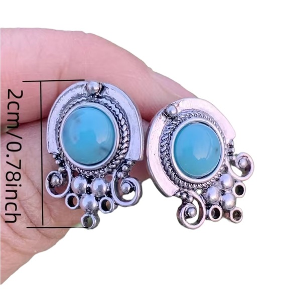Silver and Turquoise Designed Drop Earrings - Picture 3 of 6